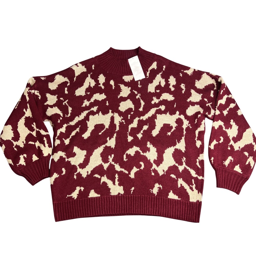 New Directions Womens Abstract Mock Neck Sweater Burgundy XL NWt
